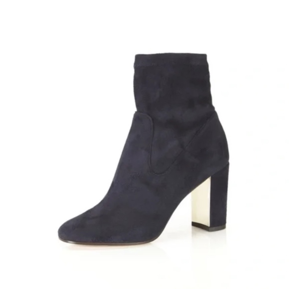 Marion Parke $650 Kate Black Stretch Suede Gold Heel Bootie EU 36.5 US 6.5